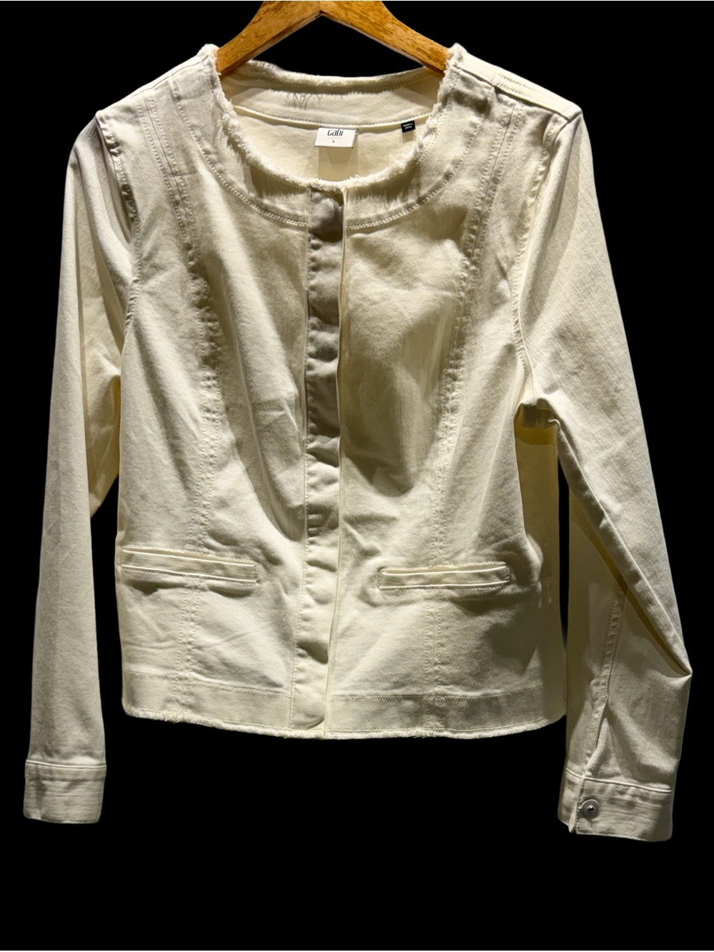 Cabi White, Fringe, Snap Front, Jacket - Size Large
